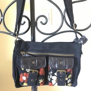 NWT - Sergio Tacchini Black & Floral Fabric Bag